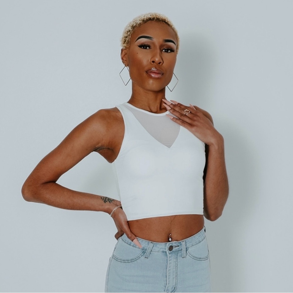 Klassy Network White Mesh-Insert Crop Tank